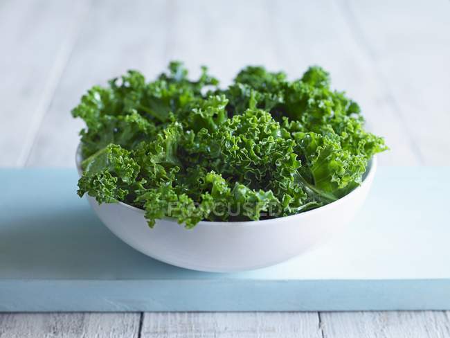 Green kale in white bowl — Stock Photo