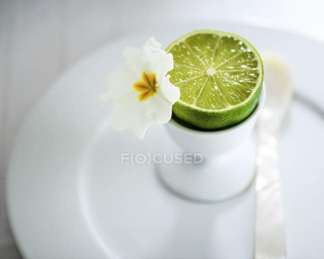 La moitié de citron vert dans une tasse à œufs — Photo de stock
