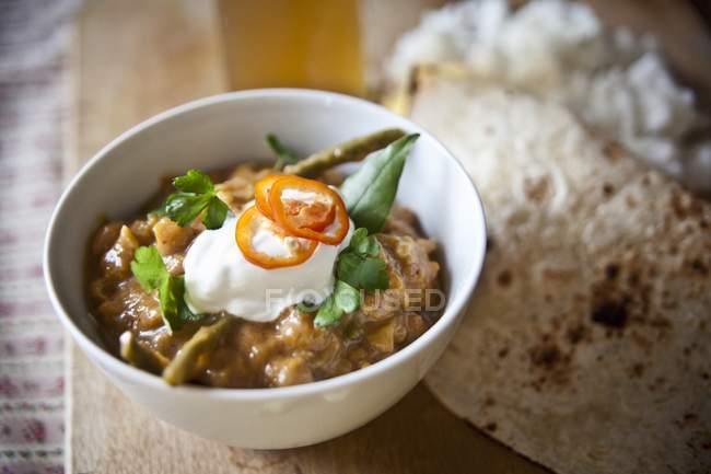 Lentil curry with beans and rice — Stock Photo