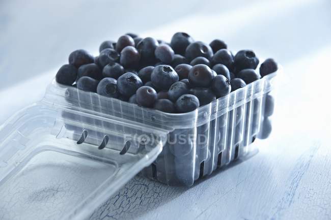 Blueberries in plastic punnet — Stock Photo