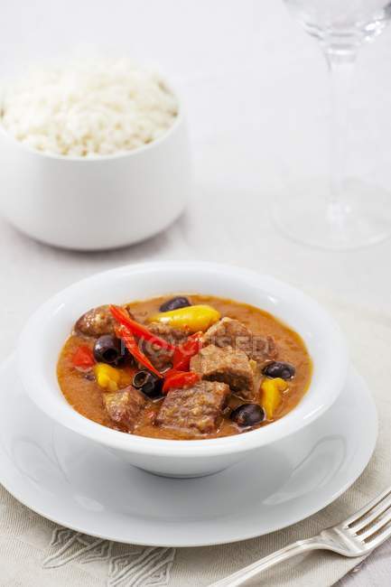 Beef stew and side of rice — Stock Photo