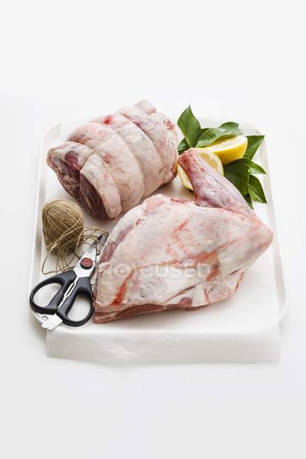 Raw Shoulder of lamb and roulade — Stock Photo