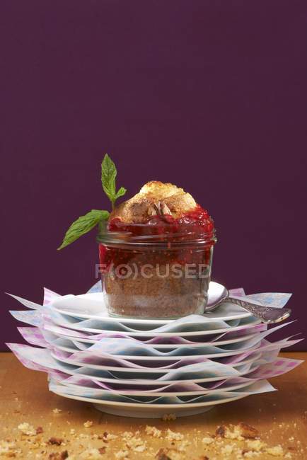 Pecan nut muffin with raspberry jam — Stock Photo