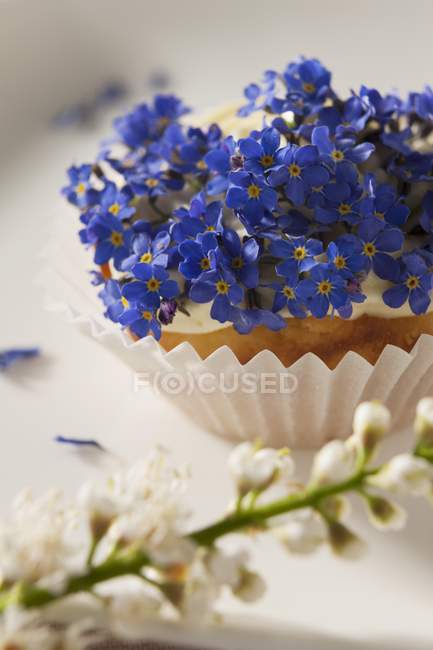Кекс прикрашений весняними квітами — стокове фото