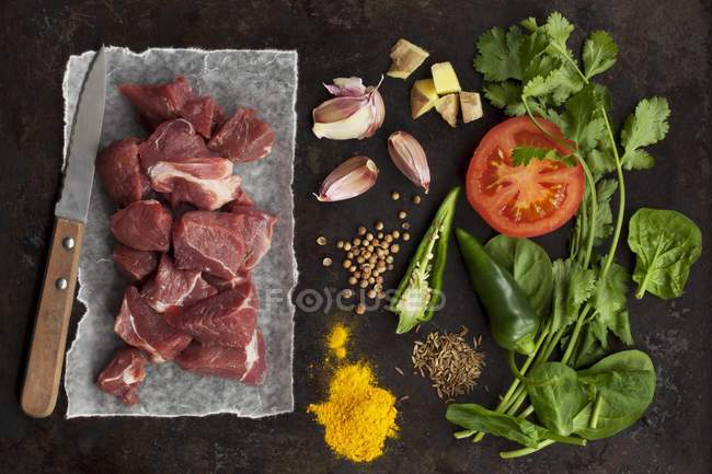 Ingredients for lamb curry — Stock Photo