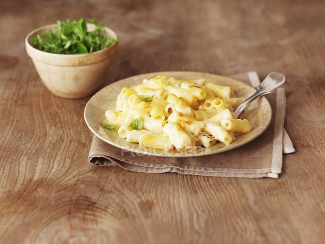 Macaronis et fromage sur assiette — Photo de stock
