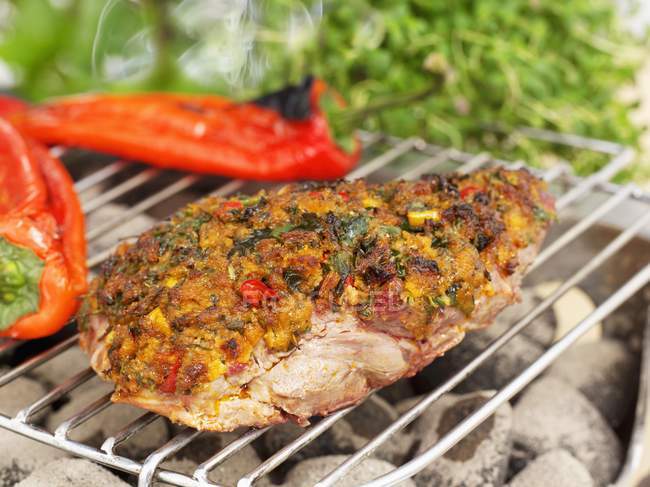 Amb steak with a herb — Stock Photo
