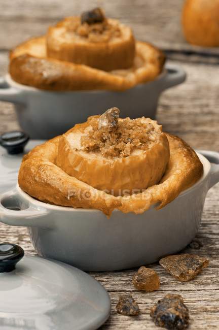 Baked apples in a potato bread nest — Stock Photo