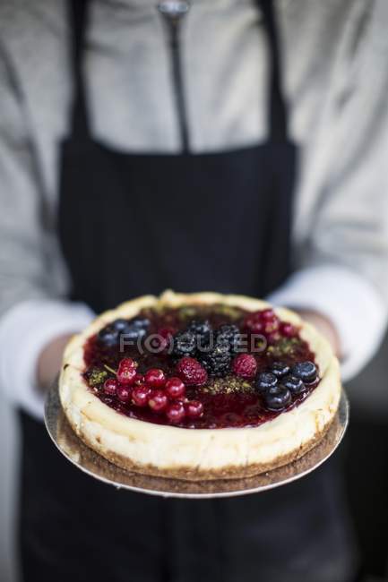 Cheesecake with berry compote — Stock Photo