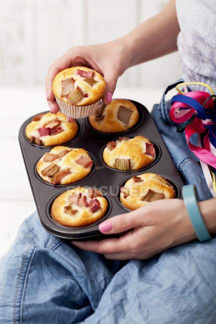 Muffins mit Rhabarber und Vanille — Stockfoto