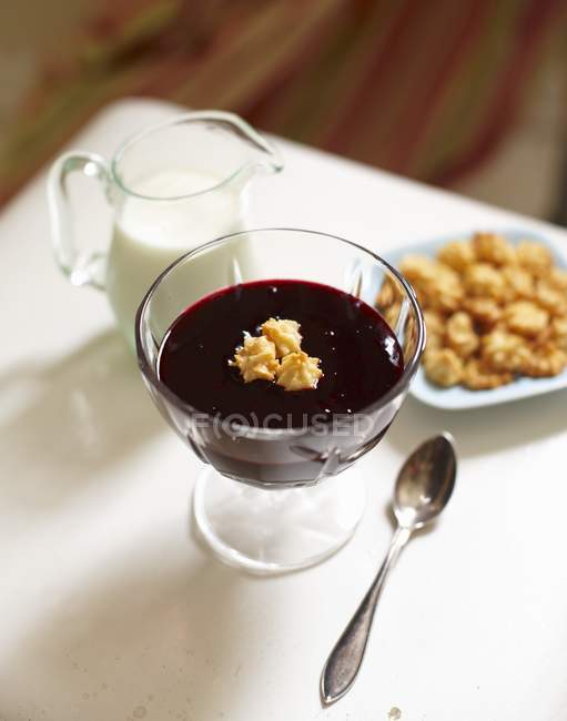 Blueberry soup with biscuits — Stock Photo