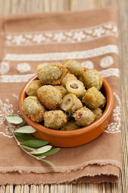 Breaded fried olives — Stock Photo