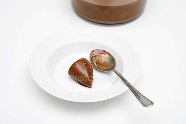 Chocolate cream dumpling with spoon — Stock Photo