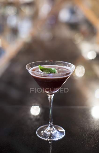 Schwarze Johannisbeere Cocktail mit Blatt — Stockfoto