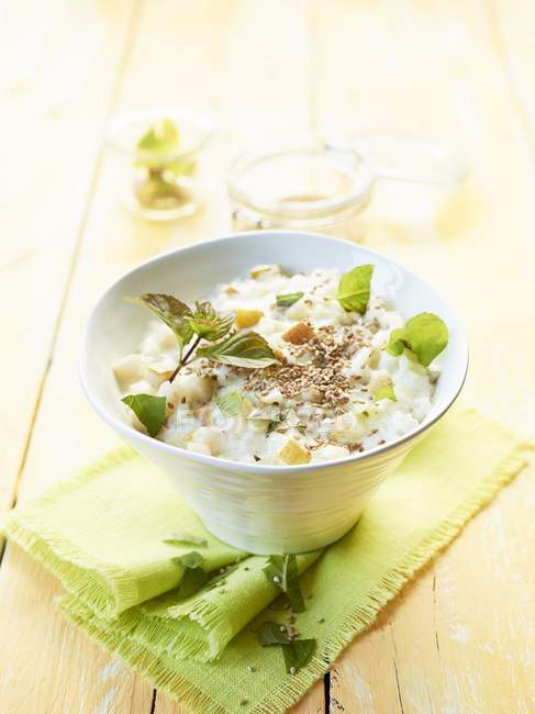 Rice pudding with pears — Stock Photo