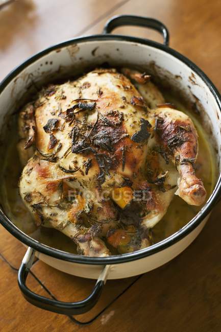 Oven roasted chicken with herbs — Stock Photo
