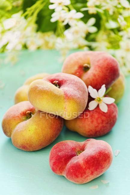 Vineyard peaches with flower — Stock Photo