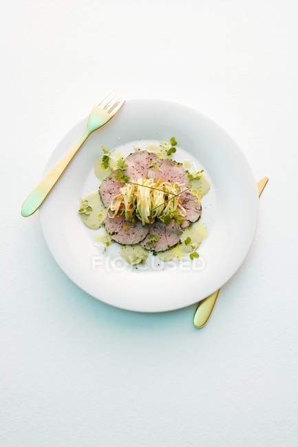 Veal fillet with vegetable spaghetti — Stock Photo