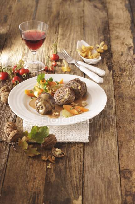 Beef roulade with medley — Stock Photo