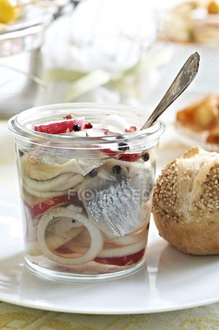 Pickled herring with onions and apple — Stock Photo