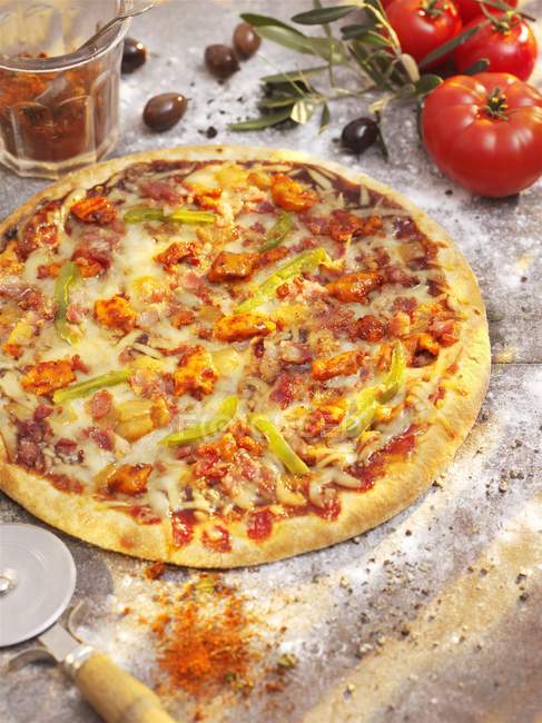 Minced meat and jalapeo pizza — Stock Photo