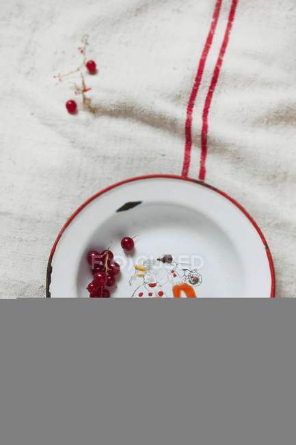 Красная смородина на тарелке с изображением — стоковое фото