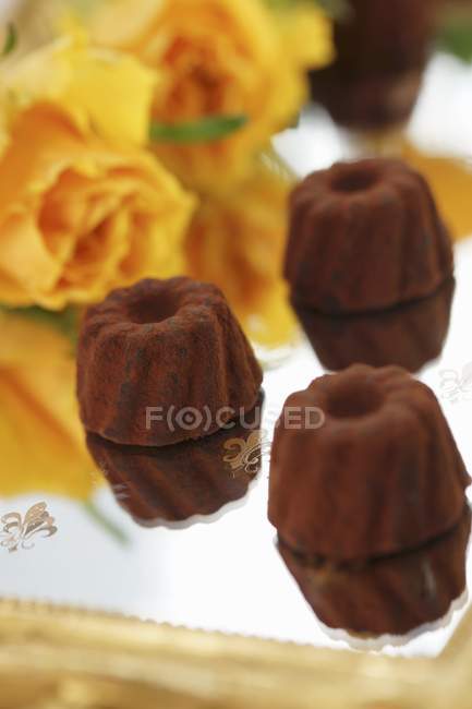 Praline al cioccolato su vassoio — Foto stock