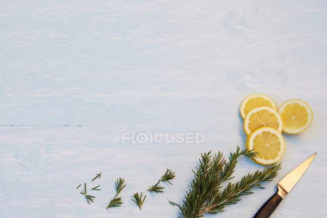Rodajas de limón y romero - foto de stock