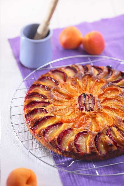 Marzipan cake with apricots and peaches — Stock Photo