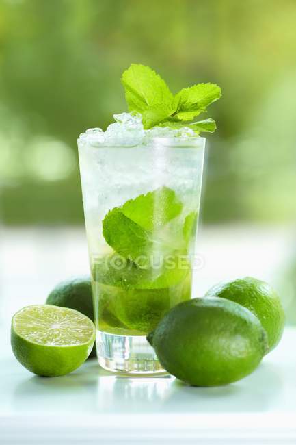 Mojito with mint and limes — Stock Photo