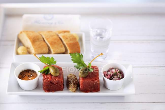Beef tartar with salsa — Stock Photo