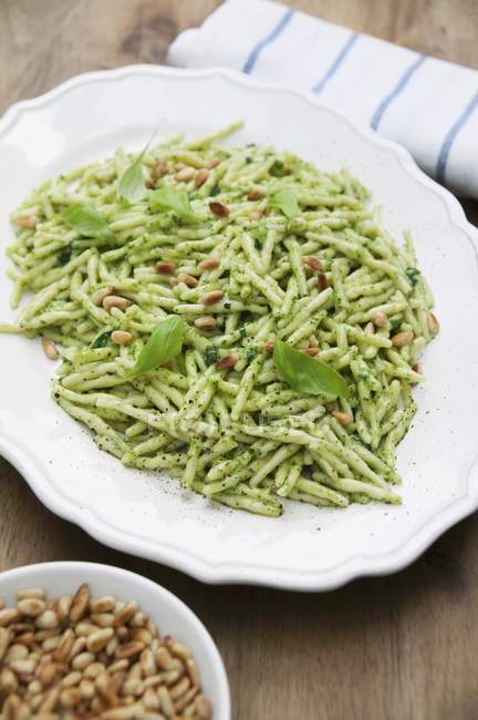 Trofie pasta with pesto — Stock Photo