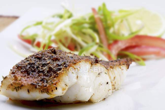 Филе рыбы с салатом — стоковое фото