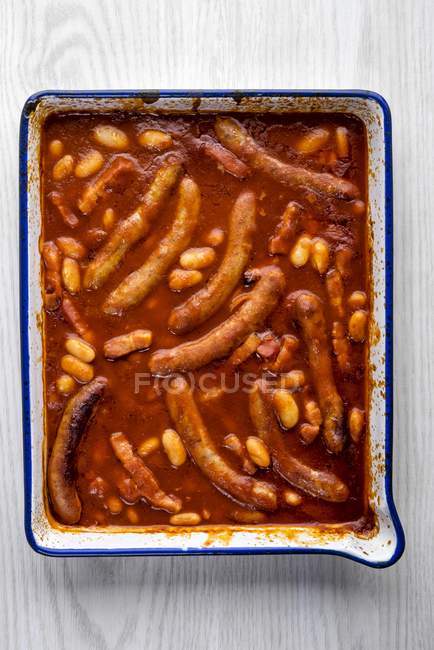 Roasted Sausages with beans — Stock Photo
