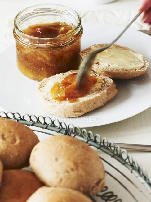 Bread rolls with marmalade — Stock Photo