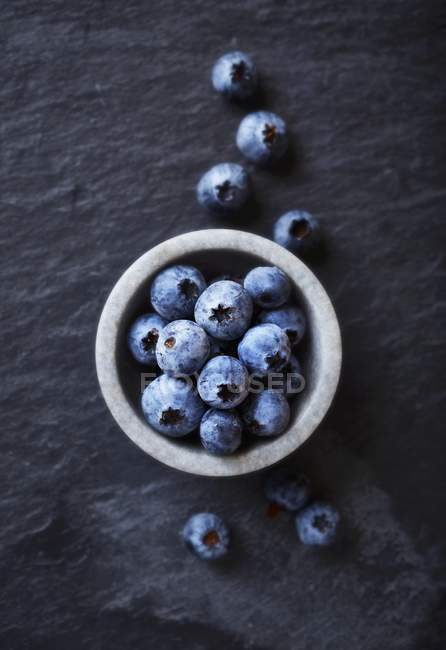 Blueberries in stone bowl — Stock Photo