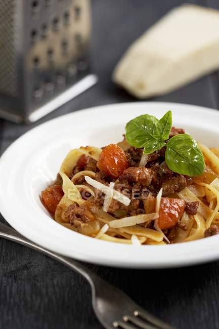 Tagliatelle pasta with minced meat — Stock Photo