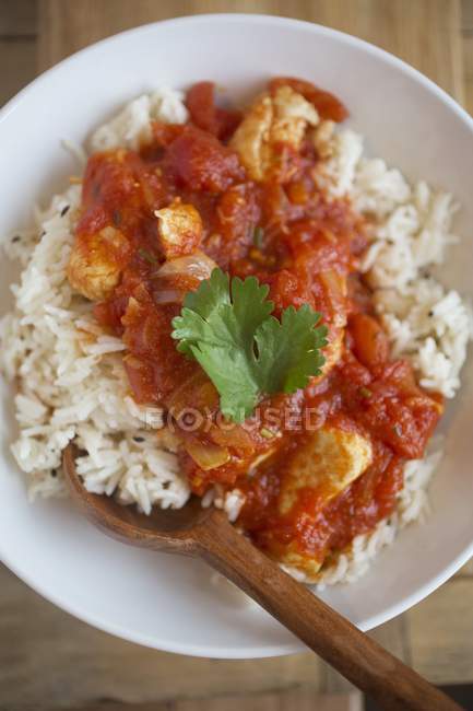Pollo al curry con arroz basmati - foto de stock