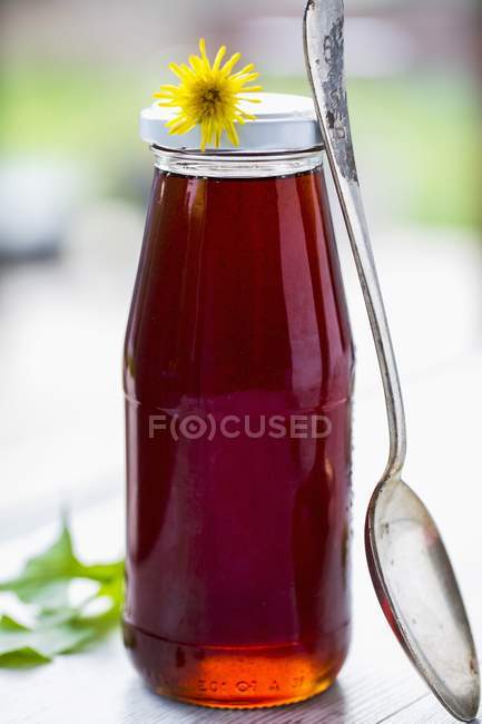 Tarassaco miele in bottiglia — Foto stock