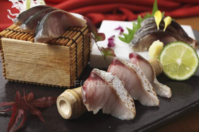 Sashimi with grilled yellow tail — Stock Photo