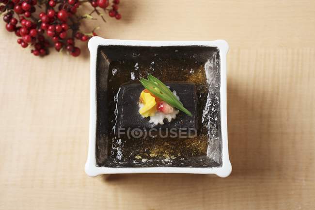 Top view of sesame Tofu with herb and berries — Stock Photo