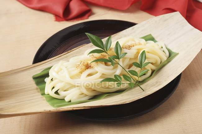 Udon noodles with greenery — Stock Photo