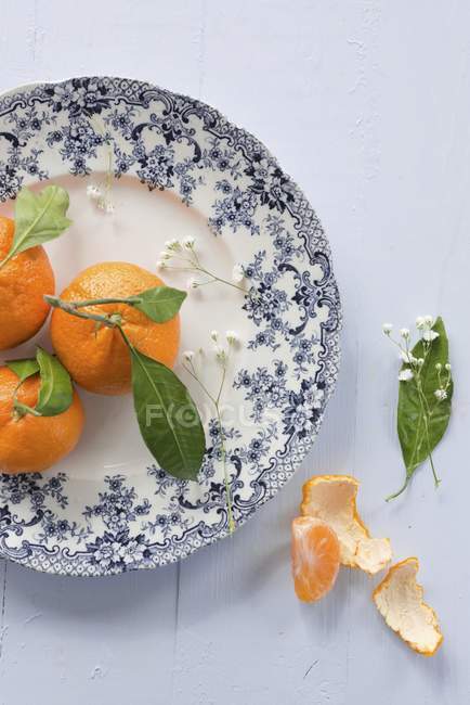 Mandarins with leaves and blossom — Stock Photo