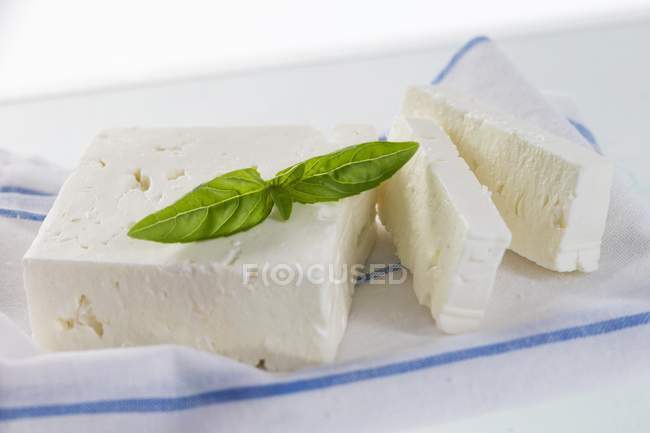 Feta cheese and basil — Stock Photo