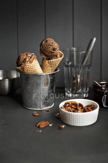 Cones of chocolate ice cream — Stock Photo