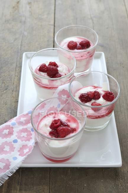 Ванільний йогурт з малиною — стокове фото