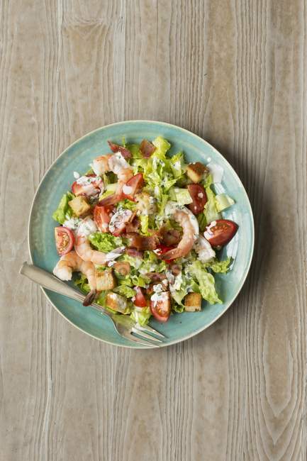 Mixed leaf salad with shrimps — Stock Photo