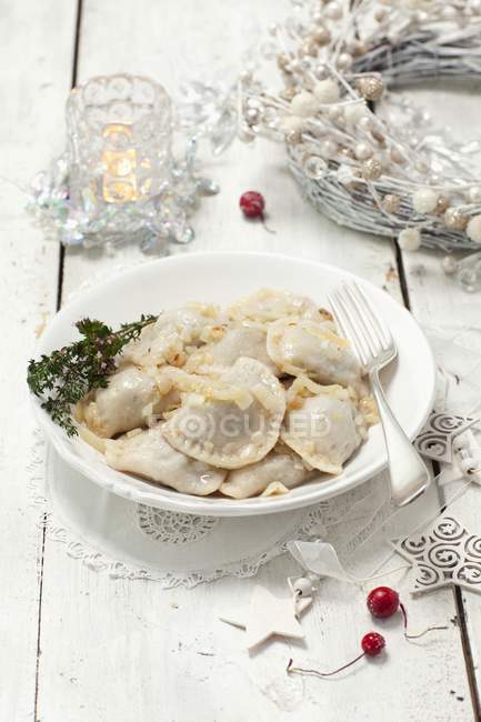 Sauerkraut and mushroom pierogi — Stock Photo