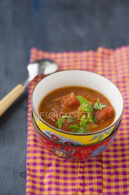 Colourful tomato and pepper soup — Stock Photo