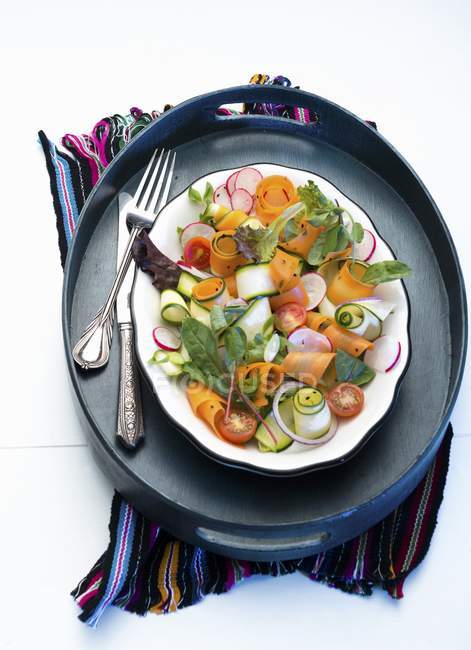 Vegetable salad with carrot and courgette rolls — Stock Photo